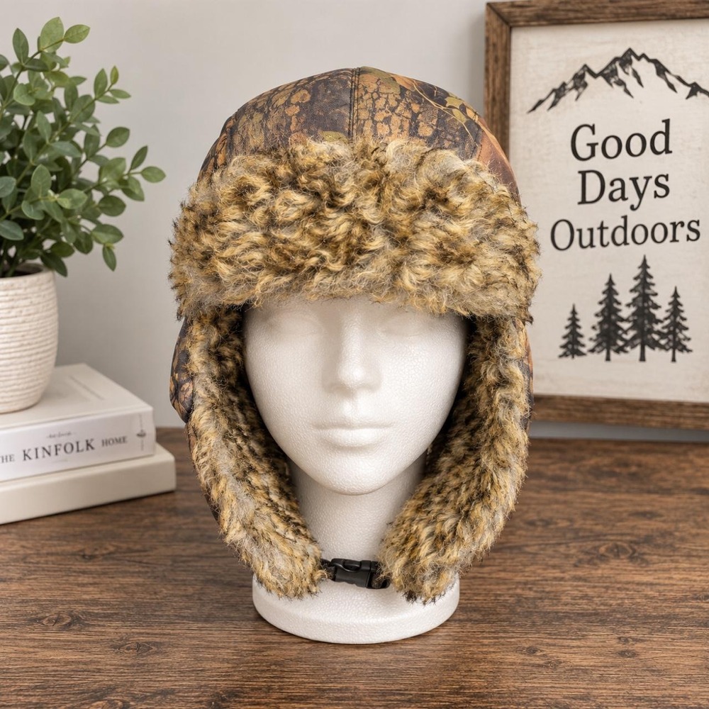 Camo Trapper Hat with Faux Fur Ear Flaps